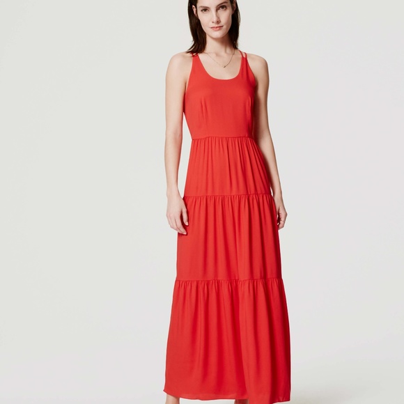 red tiered maxi dress